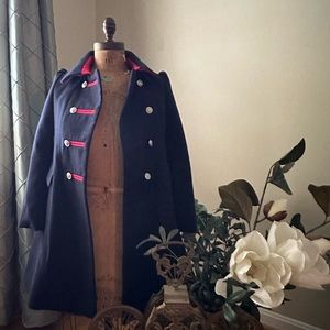 Rothschild girls Navy blue and red Military style long pea coat size M 10/12